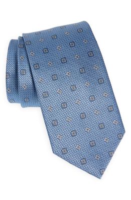 David Donahue Neat Silk Tie in Grey/Blue