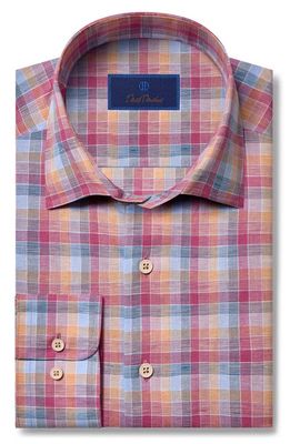 David Donahue Plaid Linen & Cotton Button-Up Shirt in Berry