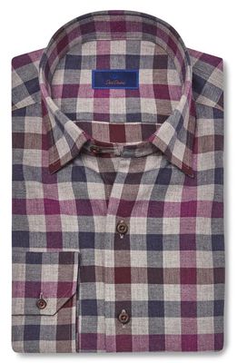 David Donahue Plaid Supima Cotton Twill Button-Up Shirt in Gray/Merlot