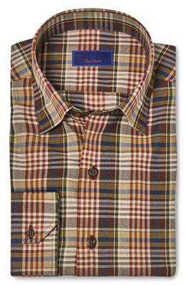 David Donahue Plaid Supima Cotton Twill Button-Up Shirt in Khaki