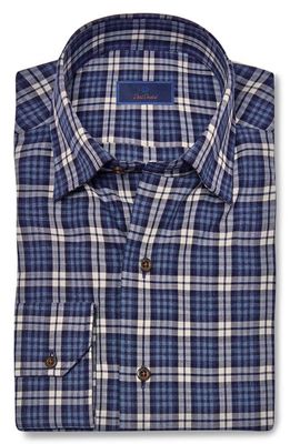 David Donahue Plaid Supima Cotton Twill Button-Up Shirt in Navy