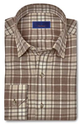 David Donahue Plaid Supima Cotton Twill Button-Up Shirt in Toast
