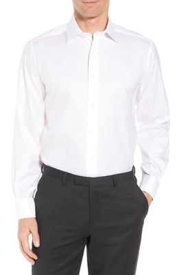 David Donahue Regular Fit Boxed French Cuff Tuxedo Shirt in White /White