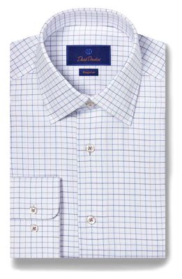 David Donahue Regular Fit Check Royal Oxford Dress Shirt in White/Lilac