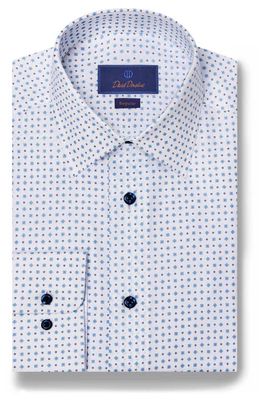 David Donahue Regular Fit Tossed Geometric Print Dress Shirt in White/Sky