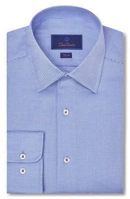 David Donahue Slim Fit Dobby Micro Check Cotton Dress Shirt in Blue/Sky