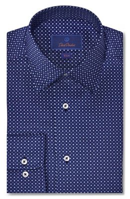 David Donahue Slim Fit Floral Medallion Twill Dress Shirt in Navy