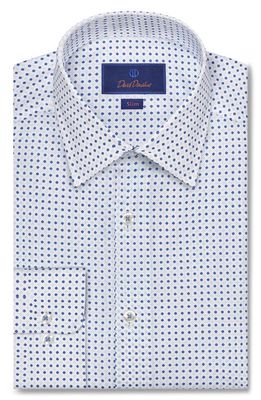 David Donahue Slim Fit Floral Medallion Twill Dress Shirt in White/Blue