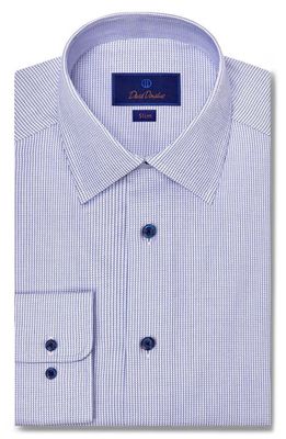 David Donahue Slim Fit Microcheck Dress Shirt in White/Blue