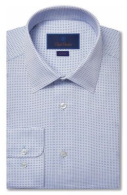 David Donahue Slim Fit Print Cotton Dress Shirt in Blue/White