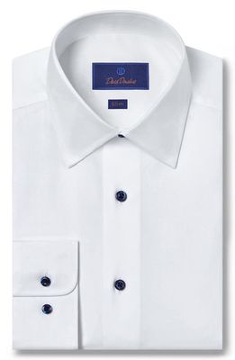 David Donahue Slim Fit Solid Twill Dress Shirt in White