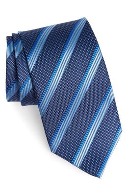 David Donahue Stripe Silk Extra Long Tie in Navy