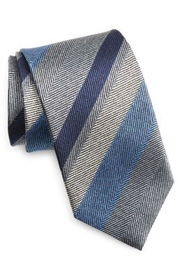David Donahue Stripe Silk Tie in Blue/Charcoal