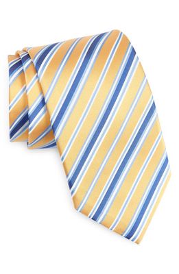 David Donahue Stripe Silk Tie in Gold/Blue