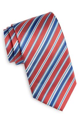 David Donahue Stripe Silk Tie in Red/Blue