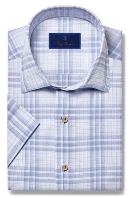 David Donahue Texture Plaid Short Sleeve Cotton Button-Up Shirt in White/Blue