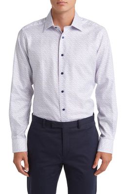 David Donahue Tossed Square Print Dress Shirt in White/Merlot