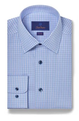 David Donahue Trim Fit Dobby Check Dress Shirt in Sky