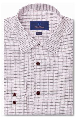 David Donahue Trim Fit Dobby Dot Cotton Dress Shirt in White/Merlot