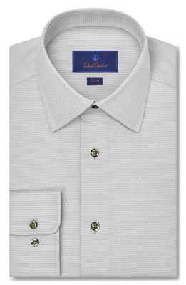 David Donahue Trim Fit Dobby Dot Twill Dress Shirt in Pearl