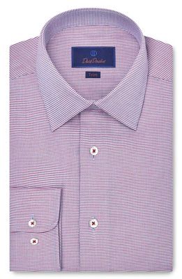 David Donahue Trim Fit Dobby Micro Check Cotton Dress Shirt in Merlot/Sky