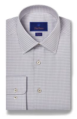 David Donahue Trim Fit Dobby Microcheck Dress Shirt in Pearl/White