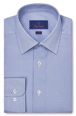 David Donahue Trim Fit Geometric Print Supima Cotton Dress Shirt in Blue