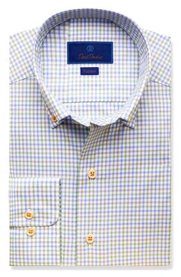 David Donahue Trim Fit Gingham Check Cotton Dress Shirt in Moss/Blue