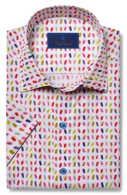 David Donahue Trim Fit Ice Pop Print Short Sleeve Button-Up Shirt in White Multi