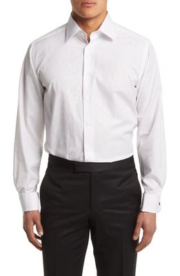 David Donahue Trim Fit Paisley Jacquard Formal Tuxedo Shirt in White