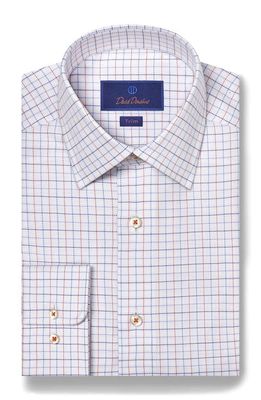 David Donahue Trim Fit Royal Oxford Tattersall Check Dress Shirt in White/Orange