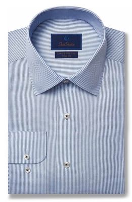 David Donahue Trim Fit Stripe Cotton Dress Shirt in Blue