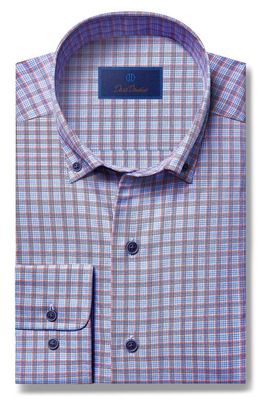 David Donahue Twill Check Dress Shirt in Blue/Red
