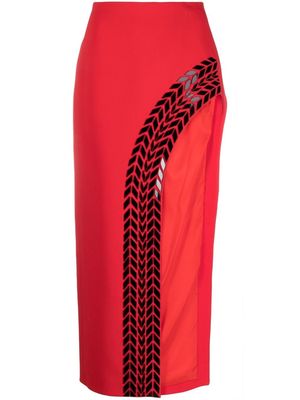 David Koma appliqué-detail side slit skirt - Red