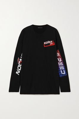 David Koma - Appliquéd Printed Cotton-jersey T-shirt - Black