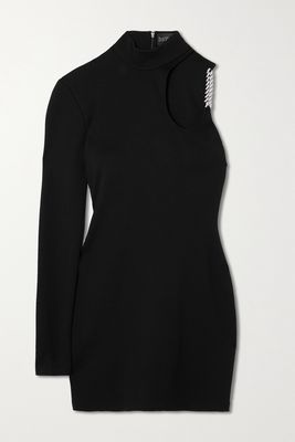 David Koma - Asymmetric Cutout Crystal-embellished Cady Mini Dress - Black