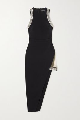 David Koma - Asymmetric Embellished Cady And Tulle Dress - Black