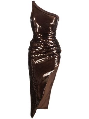 David Koma asymmetric one-shoulder sequinned gown - Brown