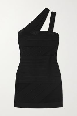 David Koma - Asymmetric One-shoulder Stretch-knit And Mesh Mini Dress - Black