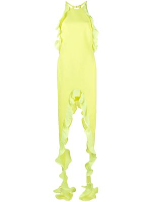 David Koma asymmetric ruffle-trim dress - Yellow