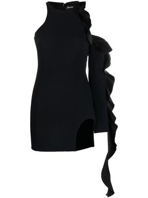 David Koma asymmetric ruffle-trim mini dress - Black