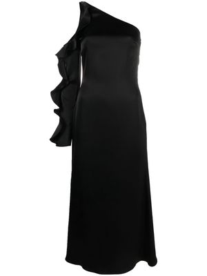 David Koma asymmetric ruffle-trim satin dress - Black