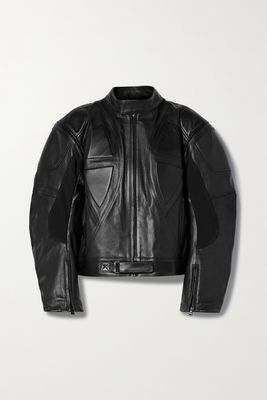 David Koma - Convertible Paneled Textured-leather Biker Jacket - Black