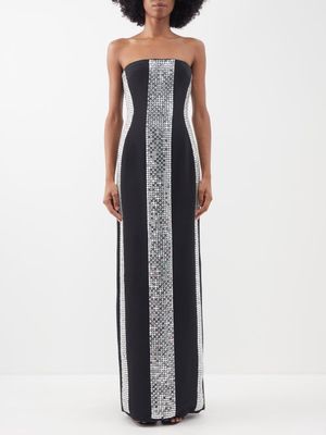 David Koma - Crystal And Mirror-striped Satin Column Gown - Womens - Black Silver
