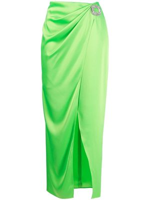 David Koma crystal-buckle draped midi skirt - Green
