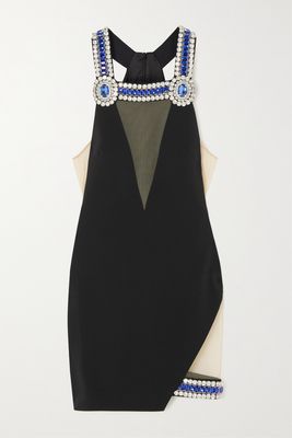 David Koma - Crystal-embellished Mesh Cutout Crepe Mini Dress - Black