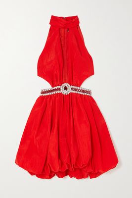 David Koma - Crystal-embellished Pleated Crepe De Chine Halterneck Mini Dress - Red