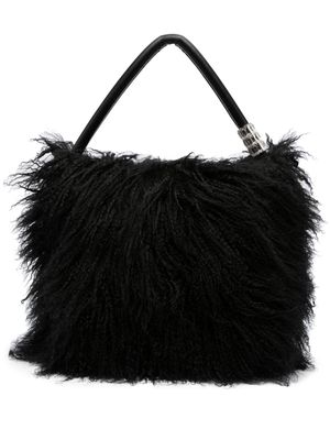 David Koma crystal-embellished shearling shoulder bag - Black