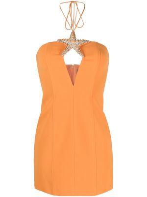 David Koma crystal-embellished stretch-cady halterneck minidress - Orange