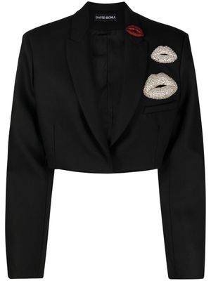 David Koma Crystal Lip-appliqué cropped blazer - Black